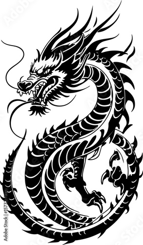 Oriental Dragon Tattoo Silhouette Design" vector bundle