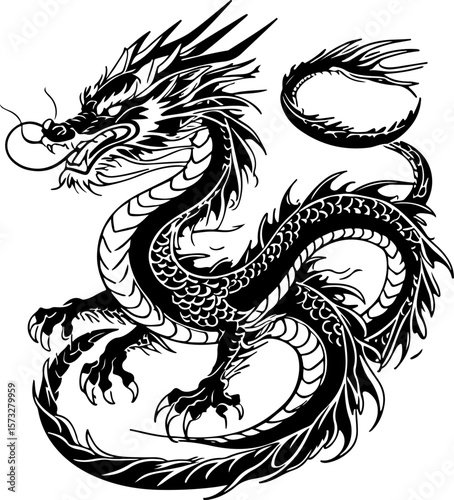 Oriental Dragon Tattoo Silhouette Design" vector bundle