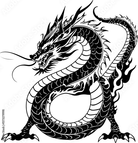Oriental Dragon Tattoo Silhouette Design" vector bundle