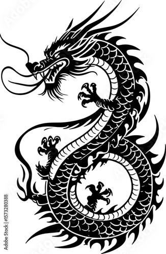 Oriental Dragon Tattoo Silhouette Design" vector bundle