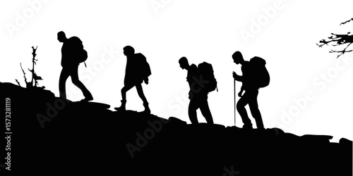 Group Hiking Silhouette showing Bonding and Adventure Together 