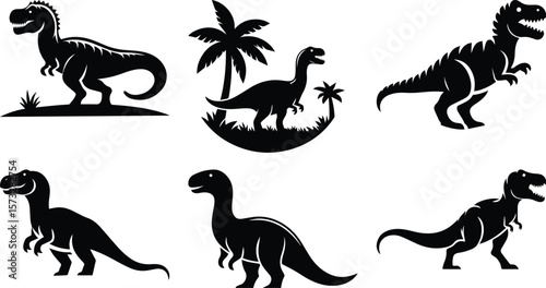 Dinosaurs bundle silhouette icon vector art