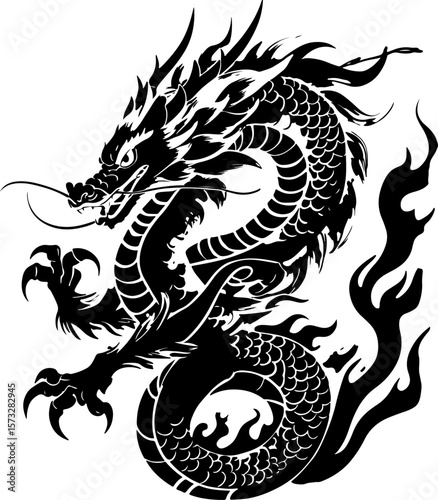 Oriental Dragon Tattoo Silhouette Design" vector bundle