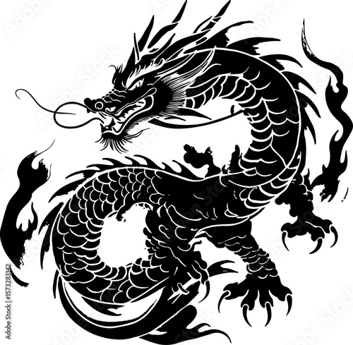 Oriental Dragon Tattoo Silhouette Design" vector bundle