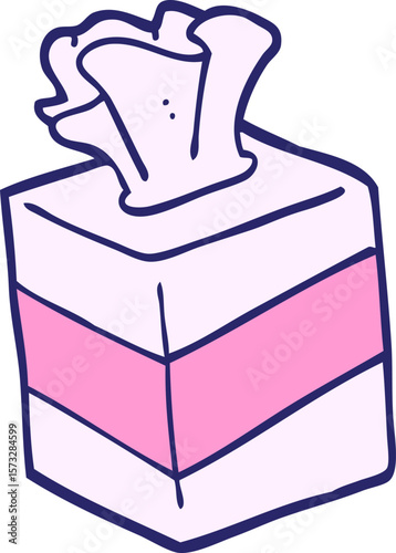 hand drawn doodle style cartoon tissue box in bright neon color