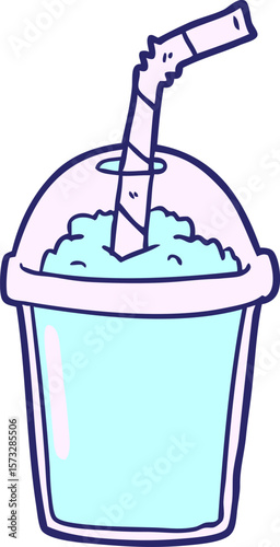 cartoon iced smoothie in bright neon color