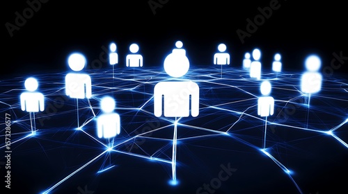 digital Facebook community interconnected in glowing web of friends