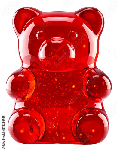red gummy bear with glitter isolated on transparent background, png
