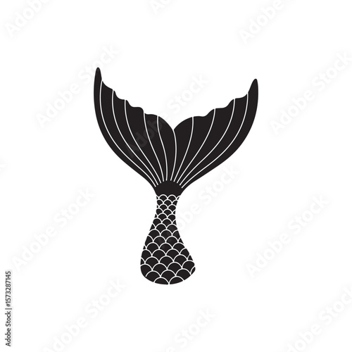 Mermaid tail silhouette vector flat illustration on white background.
