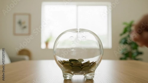 Saving Money Hyper Realistic Conceptual Video of Hand Putting Coin into Piggy Bank