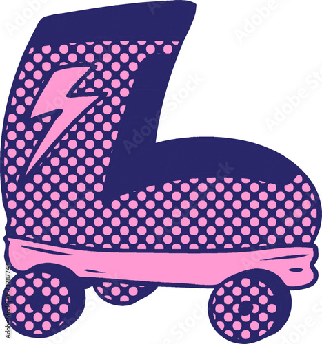 hand drawn cartoon doodle roller skate boot in bright neon color