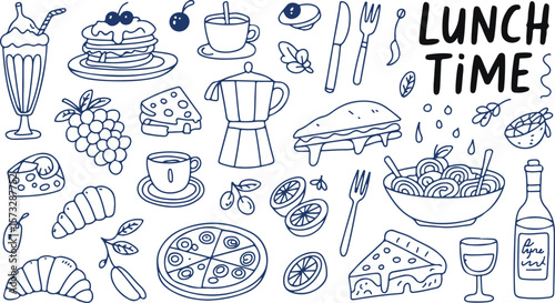 Lunch Food and Drink Silhouette Vector Set, Meal Time Clipart, Casual Dining Icons