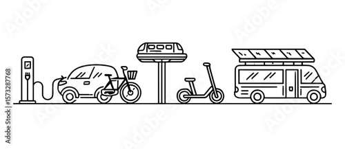Eco-Friendly Transportation Vector Electric Car, Bike, Bus