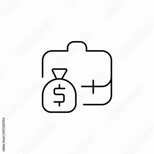 money bag add icon sign vector