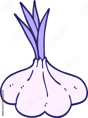 cartoon doodle garlic bulb in bright neon color