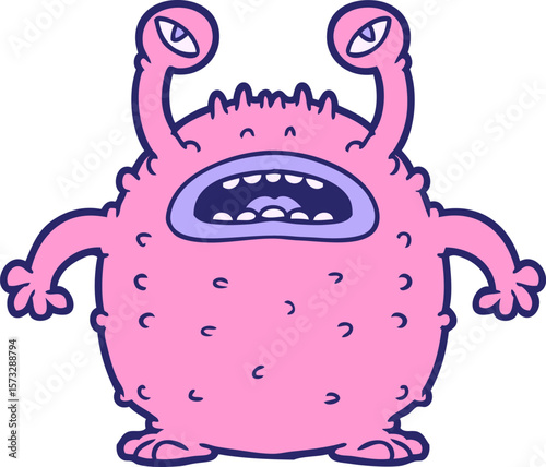 grumpy cartoon alien in bright neon color