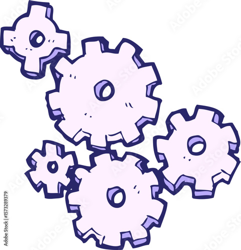 cartoon cogs and gears in bright neon color