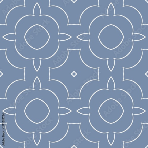 Intricate floral patterns are symmetrically arranged against a gray background, creating a harmonious and balanced design. Simple, thin lines form elegant, repetitive shapes with a subtle and understa