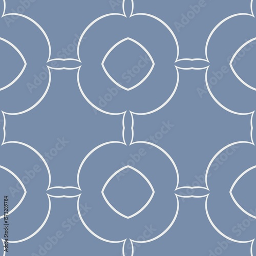 A seamless pattern features minimalist floral shapes arranged in a grid-like formation against a dark background. The symmetrical design uses simple white lines to create an elegant and modern look.
