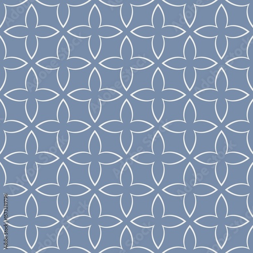 A repeating geometric pattern in white outlines forms a grid on a dark background, creating a symmetrical floral motif. The minimalistic design emphasizes clean lines and uniformity.