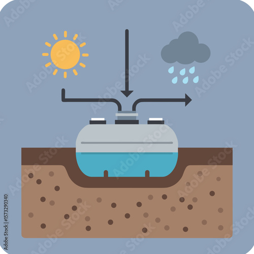 Septic Tank Under Rain and Sun Conditions Illustration