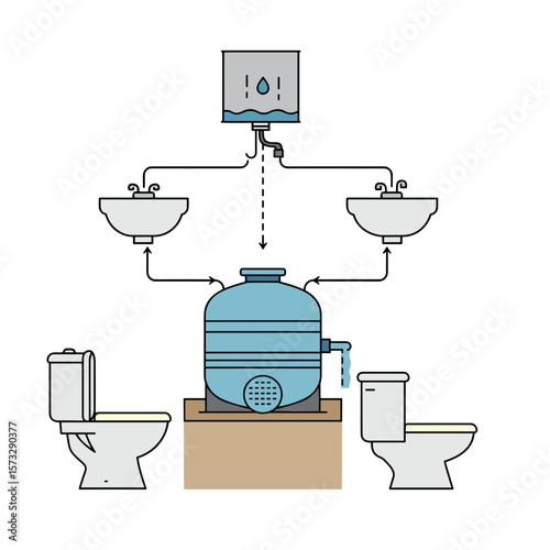 Domestic Sewage and Septic Drain Flow Diagram Icon