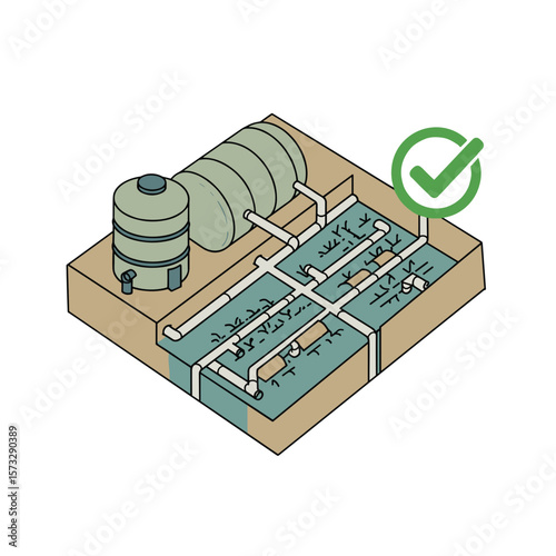 Drainage Field System with Septic Tank Blueprint Icon