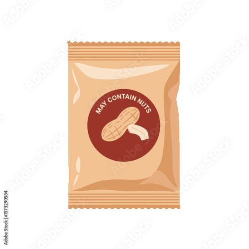 Snack packaging indicating may contain nuts. Flat vector isolated on transparent background.