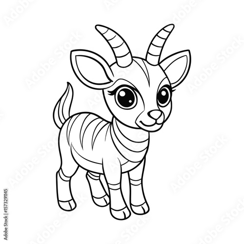 Adorable baby antelope standing calmly for kids coloring book Vector illustration