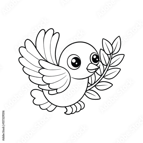 Sweet baby dove spreading its wings for kids coloring book Vector illustration
