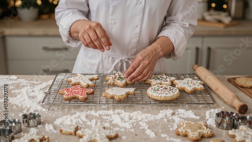 Festive Christmas Cookies Decorated with Sprinkles