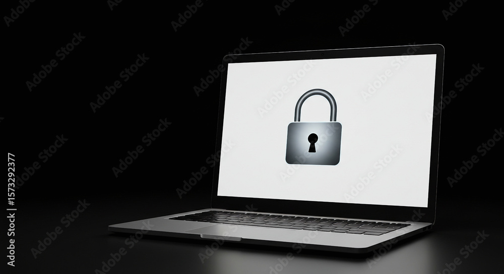 Laptop Displaying Digital Padlock Symbol – Cybersecurity and Data Encryption Concept with Copy Space Laptop Displaying Digital Padlock Symbol – Cybersecurity and Data Encryption Concept with Copy Space