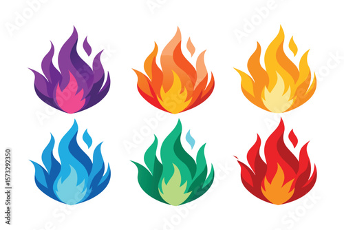 Six Colorful Abstract Fire Flames for Energy & Warmth