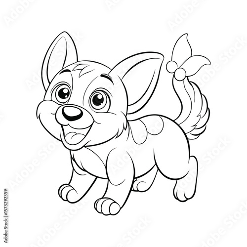 Cheerful puppy wagging its tail happily for kids coloring book Vector illustration