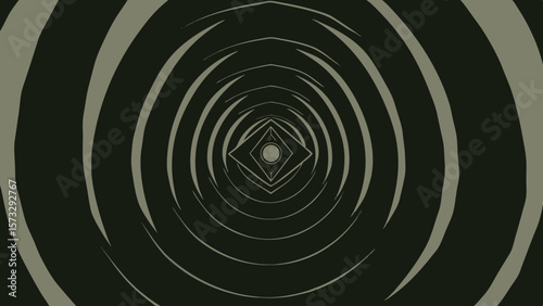 Abstract geometric tunnel with concentric circles and a central diamond shape