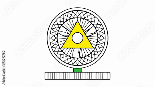 Stylized eye of providence within a decorative circular frame on a pedestal