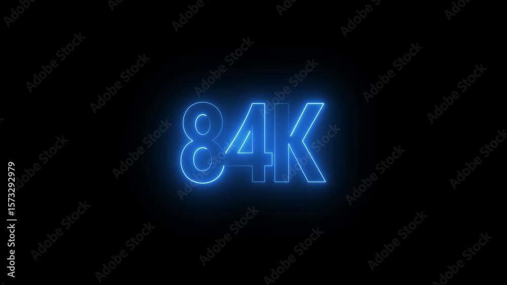 Neon 84K text animation on black background. neon glowing sign.