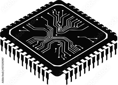  Microchip Silhouette – Black Vector for Technology, Hardware, and Computing