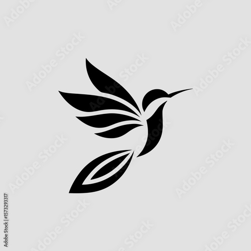 Stylized hummingbird silhouette vector icon for logo and branding