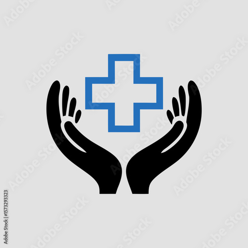 Hands holding medical cross symbol icon for health care protection