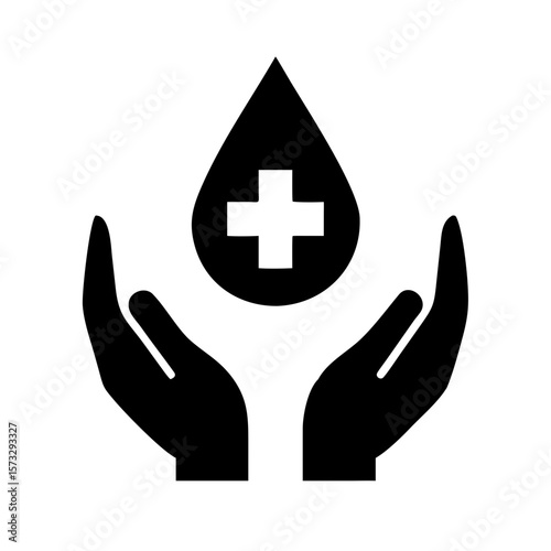 Hands Holding a Blood Drop with Medical Cross Symbol