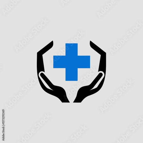 Hands holding medical cross symbol icon for health care protection