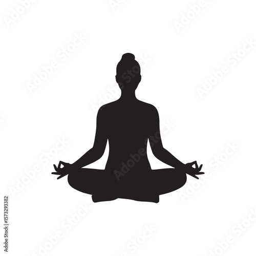 Person Meditating silhouette vector Icon flat illustration on white background.
