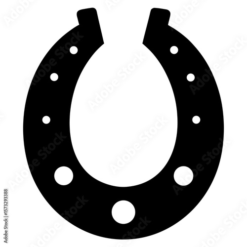 Classic Horseshoe Silhouette, Black Luck Symbol Icon