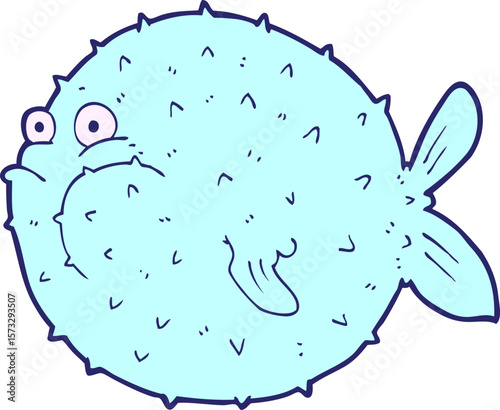 cartoon puffer fish in bright neon color