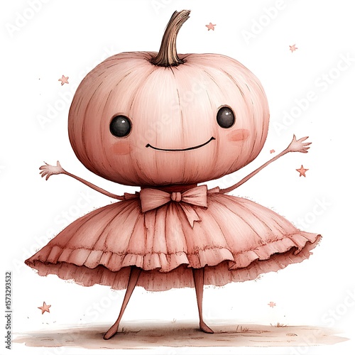 Adorable Pumpkin Ballerina Cartoon Character Illustration
