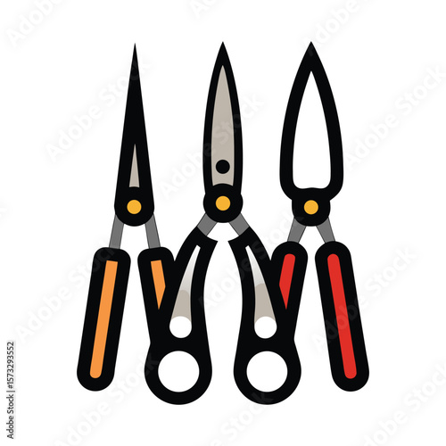 Three different types of garden shears and pruning scissors isolated on white background
