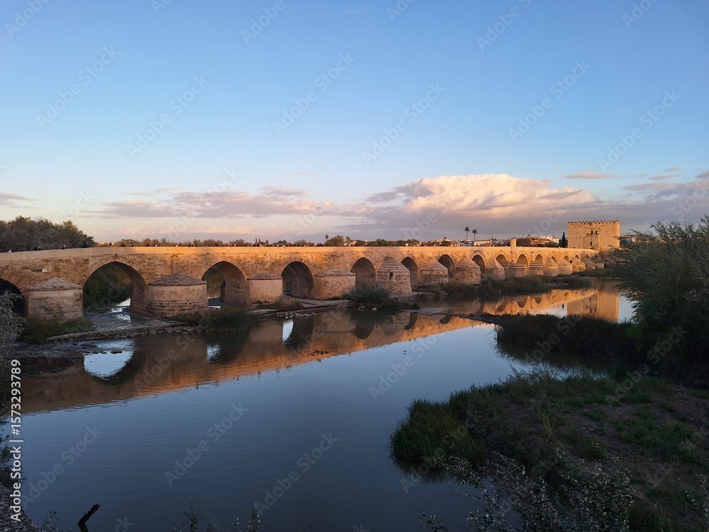 Fototapeta premium Ancient Roman bridge over the river