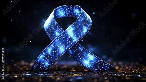 Wallpaper Mural Elegant blue ribbon with glittering stars on black background for hope and awareness Torontodigital.ca