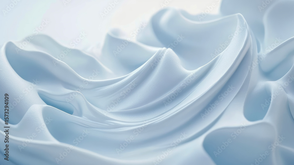 Obraz premium Serene abstract flowing forms in gentle light blue and pristine white, soft undulating waves, soothing fluid motion, elegant pure concept for a calming backdrop